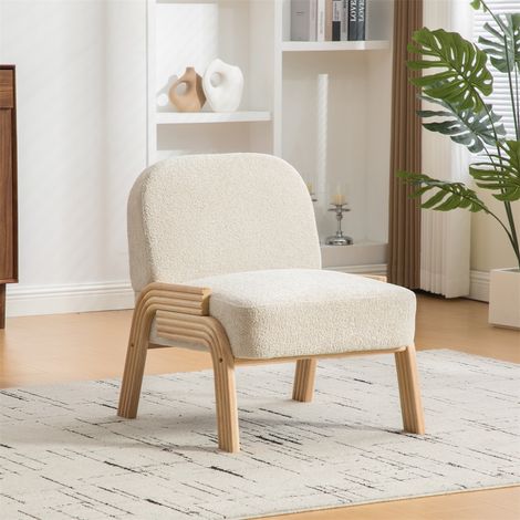 Fauteuil Loungesessel Scandinave en Tissu - 72x61x78cm - Chaise d'Appoint sans Accoudoirs Salon Chambre Tissu Chenille - Beige (1/5)