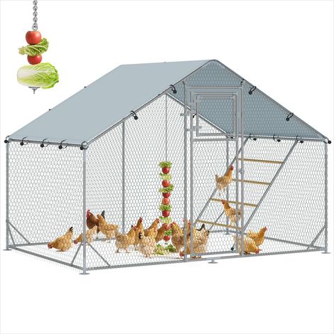 Poulailler Argent enclos 6 m² acier galvanisé avec perchoir et (1/5)