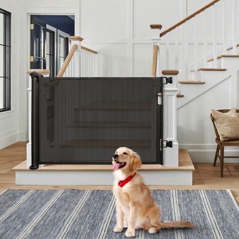 Barrière de Sécurité Rétractable pour Bébés et Chiens Extensible et Enroulable 180cm Blanc (1/5)