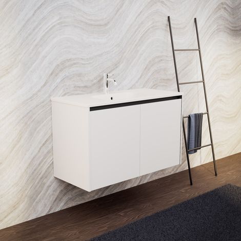 Inda - Mobile bagno 100 cm Bianco opaco con 2 ante e lavabo (1/5)