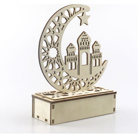 Décoration Ramadan en Bois - Ornement Eid Mubarak - Plaque Suspension DIY en Bois (20x16cm) avec Éléments Architecturaux Musulmans (1/5)