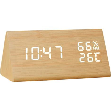 Réveil Numérique en Bois - Affichage Électronique LED de l'Heure - 3 Réglages d'Alarme, Détection d'Humidité et Température - Horloge Électrique pour Chambre ou Chevet (1/5)