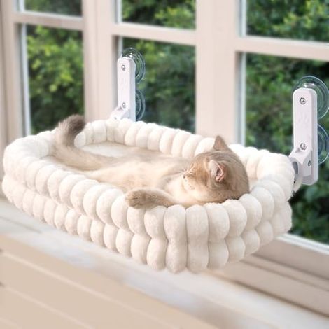 CheerPals Katzen Fensterliege, Weich Abnehmbarem Wendebezug Hängematte, Faltbare Katzenliege, Fenster Katzenbett mit Stabiles Stahlgestell und Saugnäpfe, Halt bis 18kg (1/5)