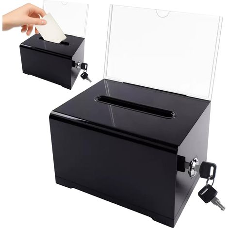 Boîte de Dons en Acrylique, Acrylic Donation Box avec Serrure et Support pour Pancarte, Boîte à suggestions en Plastique avec Fente pour Cartes de Visite, Votes, Jeux-Concours (16x10x12cm) (1/5)