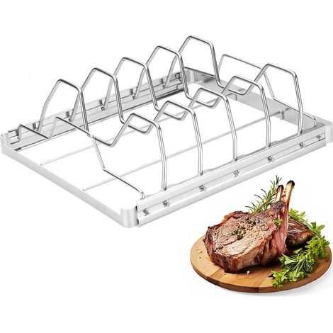 Rippchenhalter aus Edelstahl mit 4 Schlitzen, faltbar, einfach zu bedienen und zu reinigen, langlebig, hochwertiges Zubehör für Rippchengrills (1 Stück)
