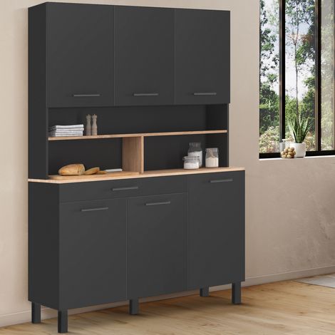 Cajonera de cocina CINA 120 CM con 6 puertas y cajón completo efecto haya (1/5)