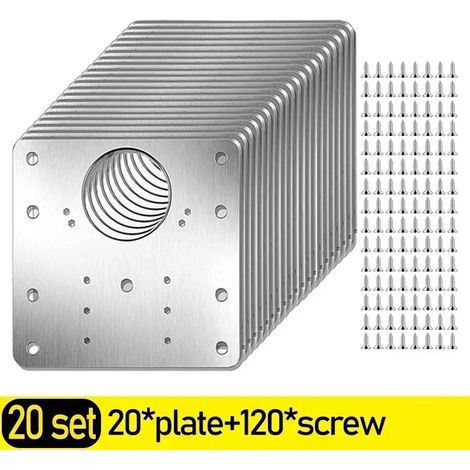 (A- 20 jeux) Plaques de réparation carrées pour charnières de porte en acier inoxydable, avec trous et vis, pour meubles, armoires et placards. (1/5)