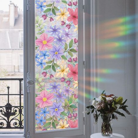 CCYKXA Sichtschutzfolie – Regenbogenblumenmuster, 3D-Dekorfolie – Für getöntes Gartenglas, statisch haftend, ohne Klebstoff, 45 x 100 cm (1/5)