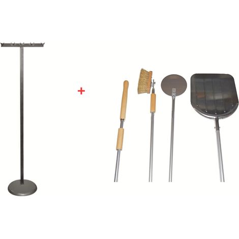 KIT SUPPORTO REGGI PALA PIZZA FORNO A LEGNA 6 POSTI PORTAPALE H150 + PALE 3 PZ