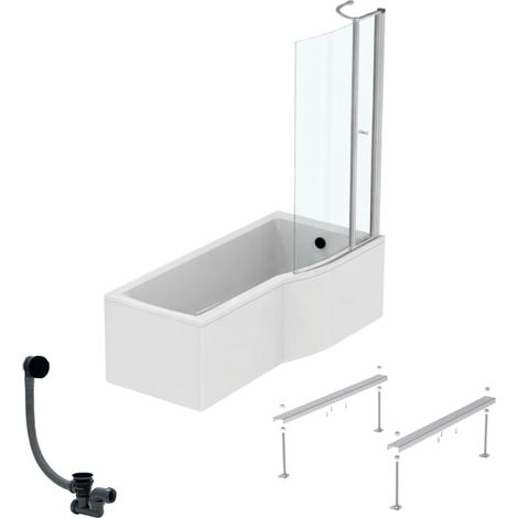 Pack baignoire bain douche 170 x 80 cm droite IDEAL STANDARD Connect Air + tablier + pare bain avec volet  + pieds + vidage Noir