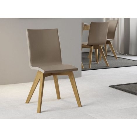 Chaise moderne simili cuir marron et pieds bois clair Julak (1/4)