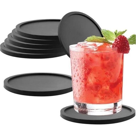8Pcs Below of Glass Silicone,Below of Glass Silicone Black Round,Below of Washable and to to the Heat,Glasses non-slip (1/4)
