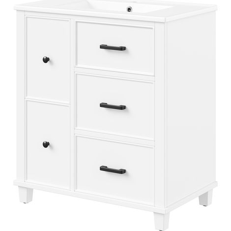 Mobile lavabo da bagno freestanding 76,5 x 47 x 83,5 cm bianco con lavabo in ceramica (1/5)