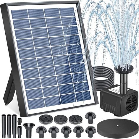 Solarbetriebener Gartenbrunnen, 6,5-W-Pumpe mit 9 Sprühdüsen für Teich und Vogeltränke (1/5)