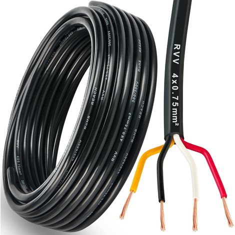 Rond Câble Remorque 4 Fils de Cuivre 0,75mm², Câble Électrique pour Remorque 4 Broches 5M, 12V/24V Étanche Compact pour Remorques Voiture Caravane (1/5)