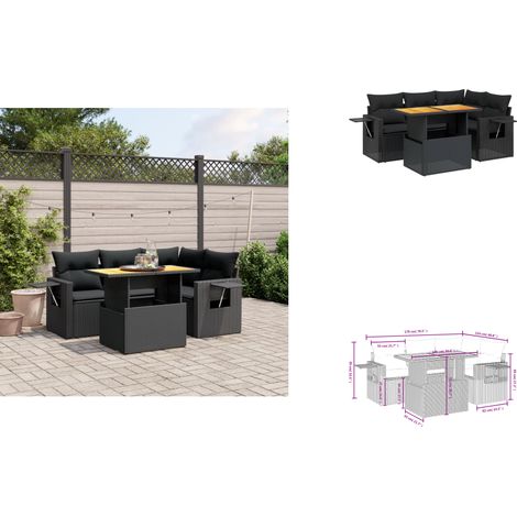 Salon de jardin 5 pcs avec coussins noir résine tressée - Ensemble Salon De Jardin - Meuble Extérieur - Résine Tressée - Rotin Synthétique - Table Extensible (1/3)