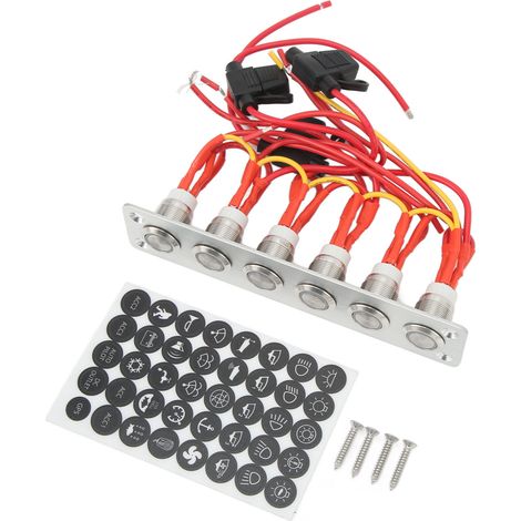 Interrupteur à bouton poussoir 6 positions pré-câblé, voyants LED bleus, pour voiture, camping-car, bateau, système 12V DC (1/5)