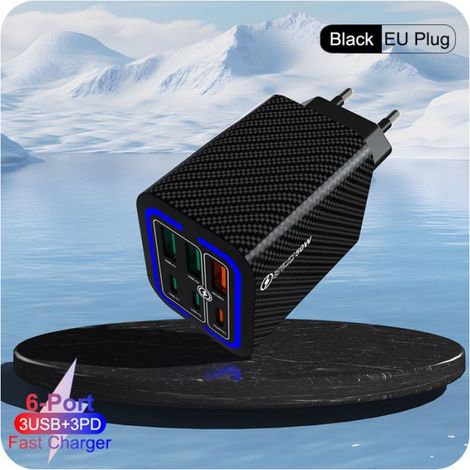 Chargeur Multifonction - 6 Ports USB - PD 20 W Et 50 W - QC 3 0 - Prise Européenne - Pour Téléphone Et Tablette - 1 Pièce (1/5)