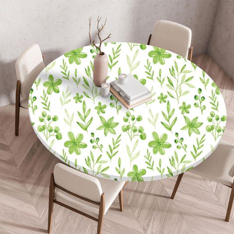 Nappe ronde élastique, imperméable, motif floral, 90cm, Vert