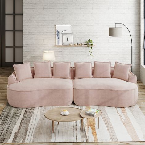 Sofá modular 4 plazas 320x114x67 cm rosa, sin montaje, tejido chenilla con cojines MEUBLIV (1/5)