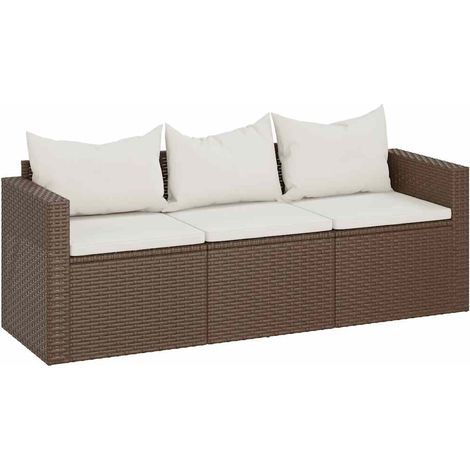 Maison Exclusive - Gartensofa 3-Sitzer mit Kissen Braun Poly Ratt