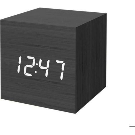 Réveil numérique, mini réveil cube moderne en bois avec lumière LED, affichage de l'heure, de la date et de la température, pour (1/5)