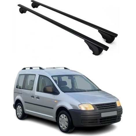 OMAC Barres de toit pour VW Caddy III 2003-2015 Pre-FL – TÜV / DIN 75302:2019 – Antivol inclus – Charge max 75 kg – 2 barres Noir (1/4)