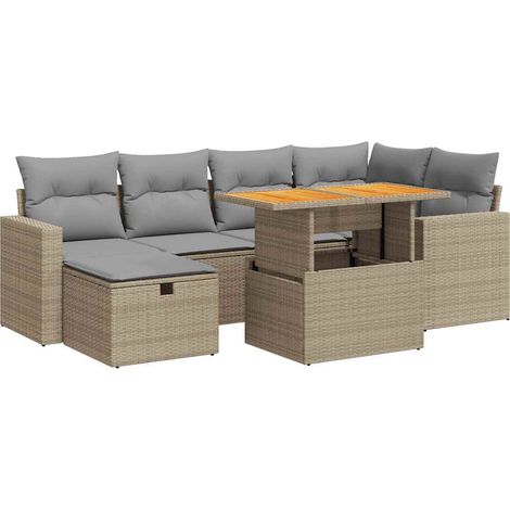 Maison Exclusive - Set Divano da Giardino 8 pz con Cuscini Beige Polyrattan Acacia (1/5)