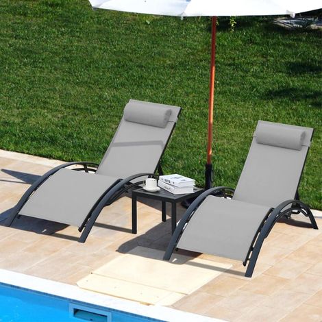 XXL Aluminium Sonnenliege Set mit Beistelltisch und Kopfkissen, wetterfest (1/5)