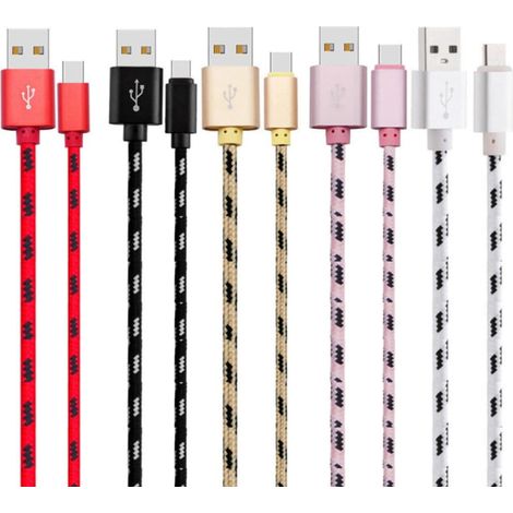Câble Micro USB Tressé Noir de 3 Mètres pour Recharge et Synchronisation Rapide, Design Portable en Métal Dur et Fil Tressé, Compatible Appareils USB Type (1/5)