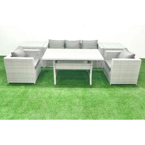 Fimous Gartenmöbel-Set aus Rattan mit Sofa Esstisch 2 Sesseln 2 Beistelltischen Hellgrau gemischt (1/5)