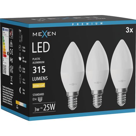 Mexen Nova 3x Ampoule LED E14, C37, 3W, Chaude - 3000K, 315 lm - L102-E14-0330-01x03 (1/3)