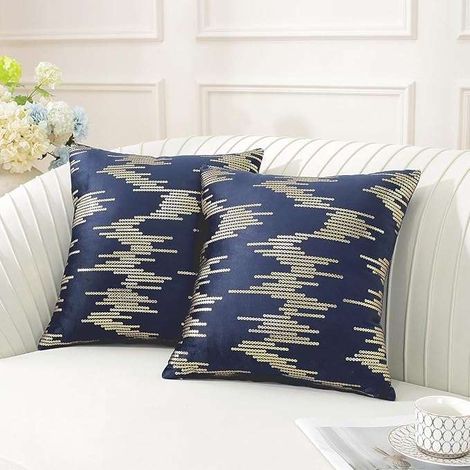 Federa decorativa 45x45 cm, blu navy con motivo dorato.