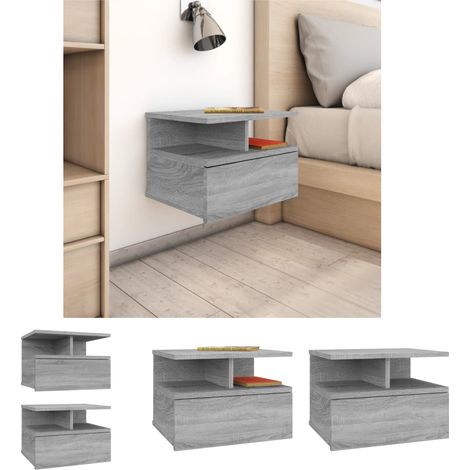 The Living Store -  Nachttisch 2Stk. Hängend Grau Sonoma 40x31x27 cm Holzwerkstoff (1/5)