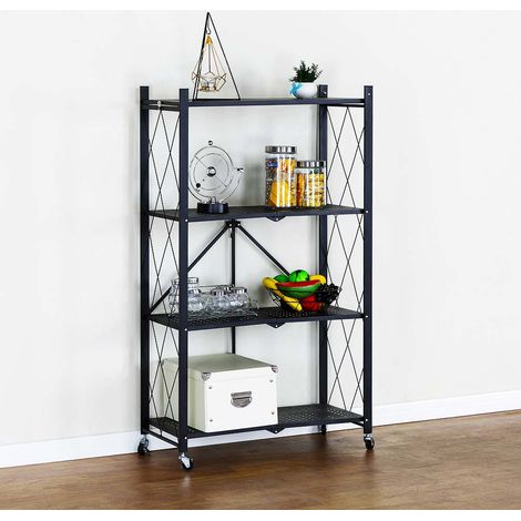 Carrello Carrellino Multiuso Mobile Spazi Stretti Portaoggetti 4 Ripiani Nero