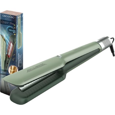 Cecotec Plancha de Pelo con Aire Air Lisse Olive. 600W, Protege el Cabello, Tecnología Iónica, Keratina y Aceite de Argán