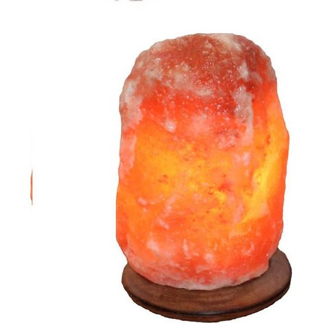 Lampe de Sel Naturel d'Ambiance Décorative sur Socle en Bois Orange Hauteur 25 cm - PANGIVO (1/3)
