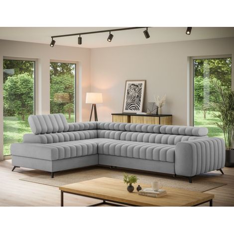 Ecksofa mit Schlaffunktion Sofa GRADO Stoff Monolith Grau Ottomane Links (1/5)