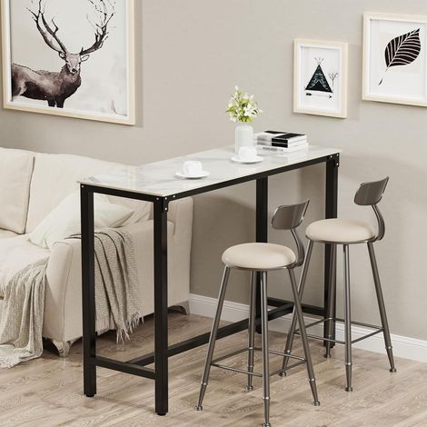 Mesa de Bar Mármol Cuadrada: Mesa Barra Comedor Alta Mesa de Cóctel para Bistro Hogar Cocina Cafetería Tapas, Blanca Brillante, 120 cm