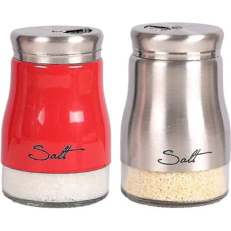 Ensemble de salière et poivrière, Décoration de cuisine, Ensemble de salière et poivrière en verre, Jolie salière - 26-red silver (1/5)