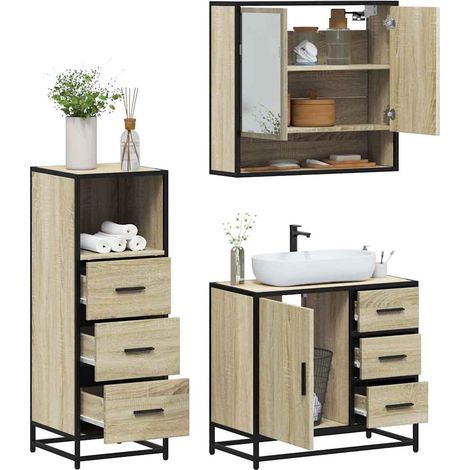 Ensemble de meubles de salle de bain 3 pcs chêne sonoma (1/5)
