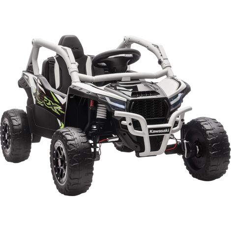 Voiture électrique enfant 12V tout-terrain avec télécommande, LED, musique, klaxon, gris, 3-8 ans