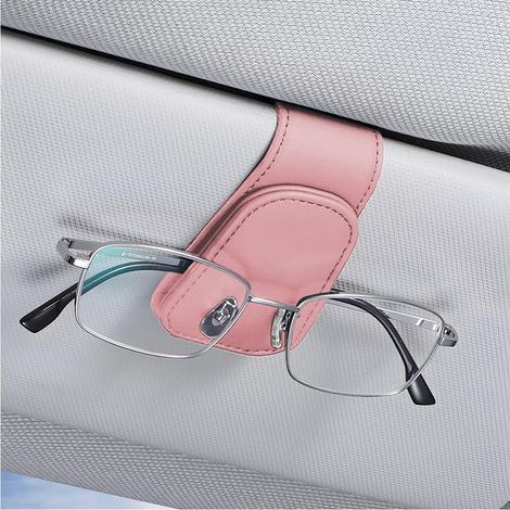 Porte-Lunettes De pour Voiture, Magnétique en Cuir Clip Cintre De Lunettes pour Voiture, Support De Lunettes De Soleil De Visière Voiture Universel avec Pince à Carte (Rose) (1/5)