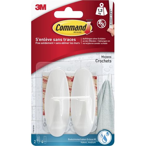 Set di 2 ganci di design resistenti all'acqua, COMMAND, bianchi 1,3 kg COMMAND