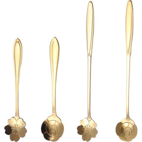 Juego de 4 cucharas de café con forma de flor, ideales para remover postres, café, helado y té (1/4)