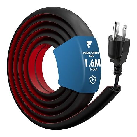 shinfly 1.6m Passe Câble Sol, Goulotte Passe Cable Sol Flexible Cache-Fil Auto-Adhésif Prévient les Risques de Trébuchement, et pour Sols de Maison et Bureau, Noir 12mm(L) x 10mm(H) (1/5)
