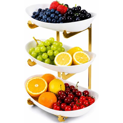 Roxlin Obstkorb – Küchenorganizer für Obst, Gemüse, Brot & Snacks – Metall Obstständer für Küche, Esstisch & Vorratskammer – Gold, 3-stöckig (1/5)