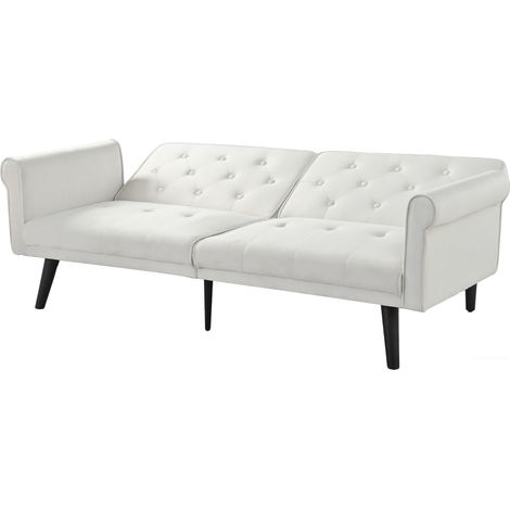 Canapé-lit 2 places convertible en velours beige avec dossier réglable, idéal pour salon et chambre (1/5)