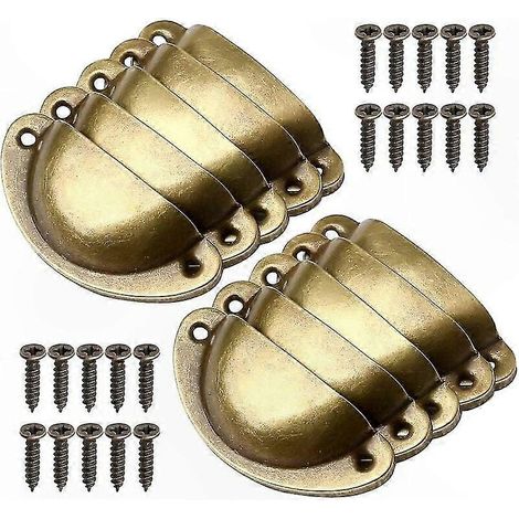 Poignées de meuble vintage coquillage, lot de 10 boutons de porte en fer courbé rétro, avec 20 vis, idéal pour cuisine et mobilier (1/5)