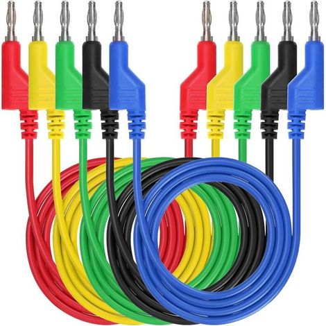 Cavo di prova in silicone morbido da 4 mm, 5 pezzi, da banana a spina a banana per multimetro, lunghezza 1 m, 1000 V/15 A (1/4)